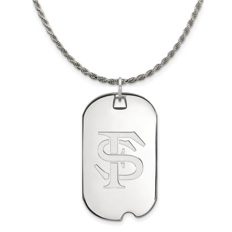 Sterling Silver Florida State Large Dog Tag Pendant Necklace - 26 Inch